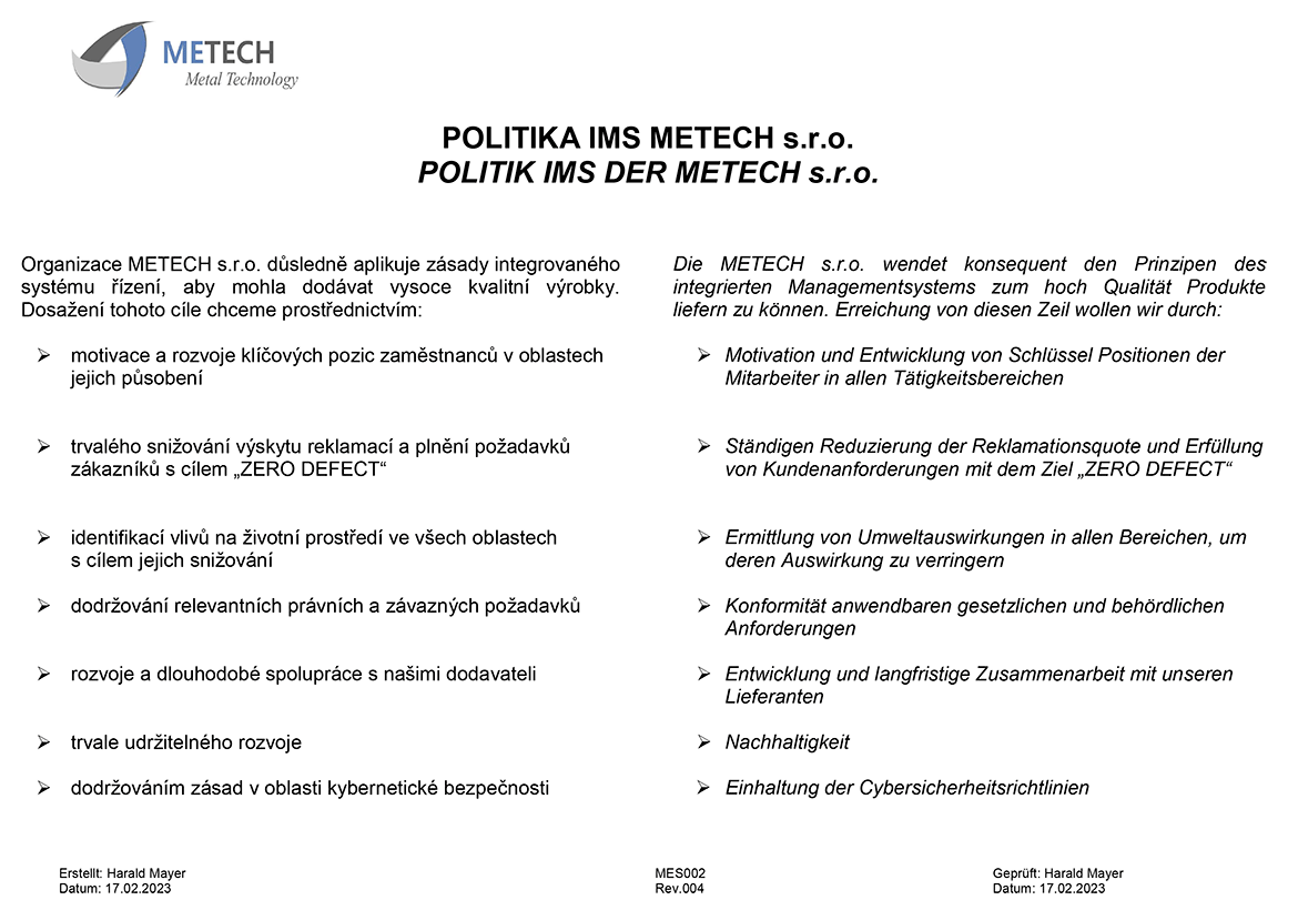 POLITIKA IMS METECH s.r.o.